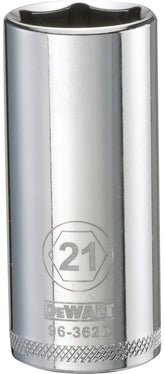 DeWALT DWMT96362OSP Drive Socket, 21 mm Socket, 3/8 in Drive, 6-Point, Vanadium Steel, Polished Chrome